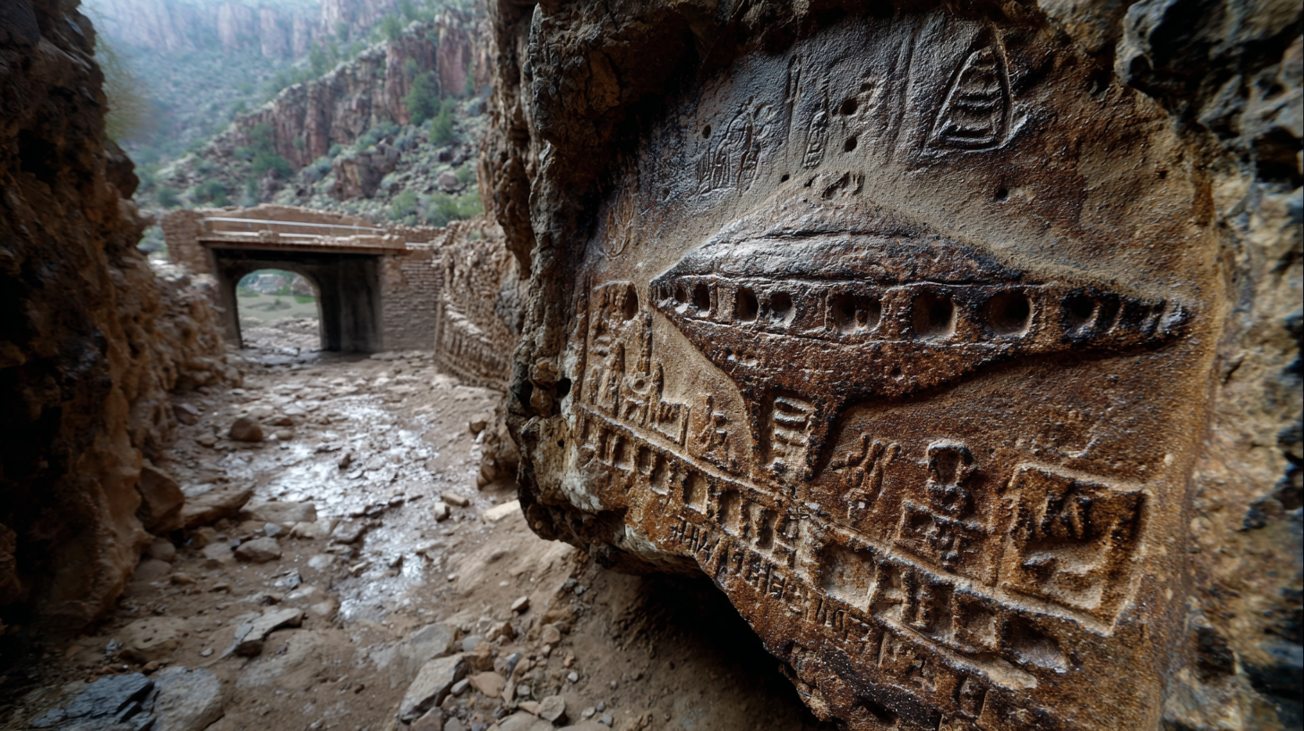 Petroglifo tallado en piedra con forma de nave